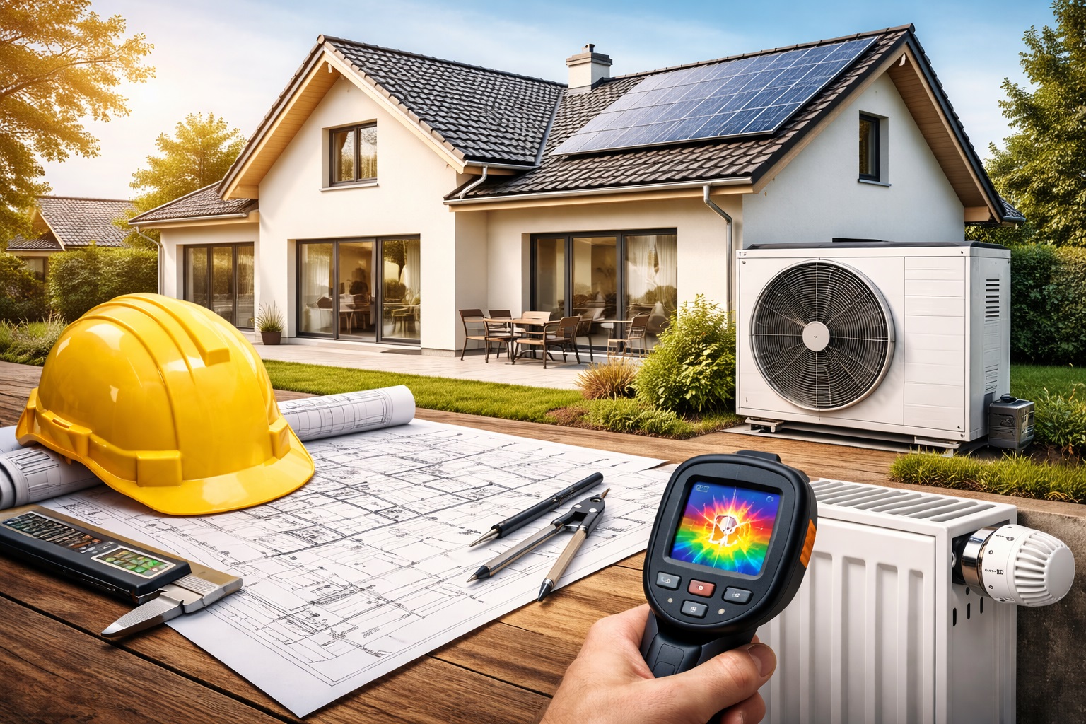 Haus mit Wärmepumpe und Solaranlage – Heizungsoptimierung